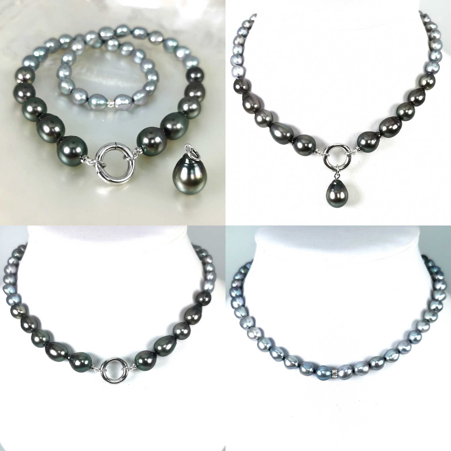 Collier perles de Tahiti et Freshwater en gradation de couleurs Ag925 Collier stylé de perles de culture