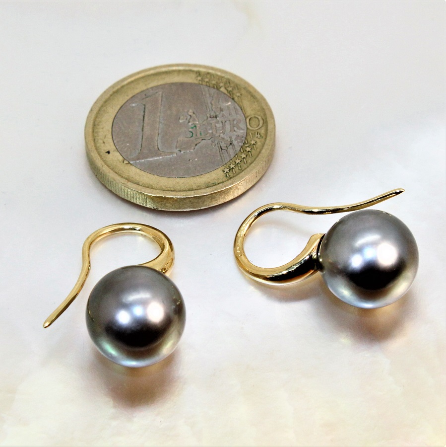 Boucles D'oreilles Argent Fin Or Jaune 18ct Avec Perle Noire De Tahiti - Neuf Avec étiquettes