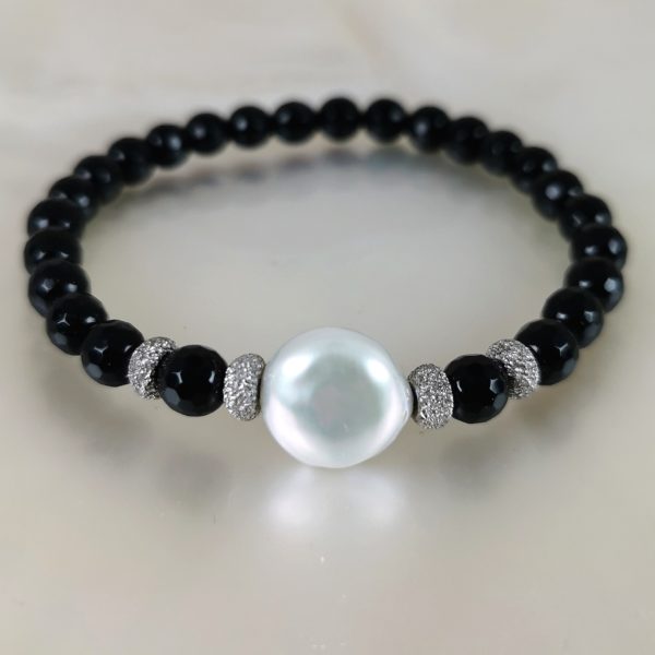 bracelet onyx et perle Ag925