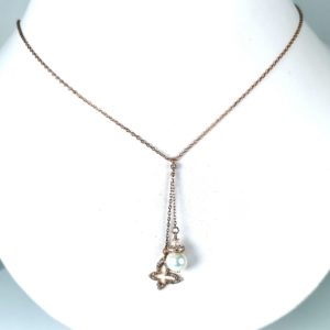 collier Ag925 perles Akoya pendentif papillon