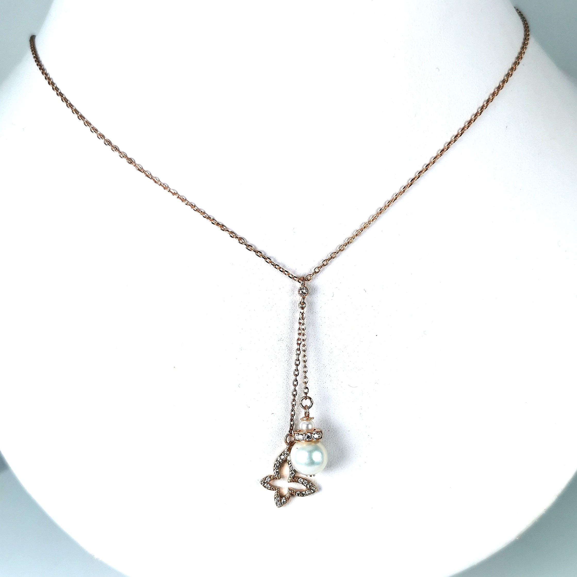 butterfly collier Ag925 CZ et perles blanches collier Ag925 perles Akoya pendentif papillon